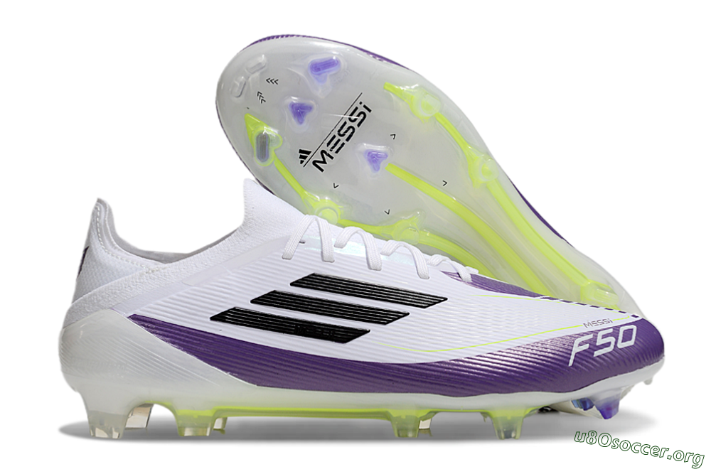 Messi x Adidas F50 Elite FG Football Boots - White/Black/Purple 2