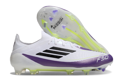 Messi x Adidas F50 Elite FG Football Boots - White/Black/Purple