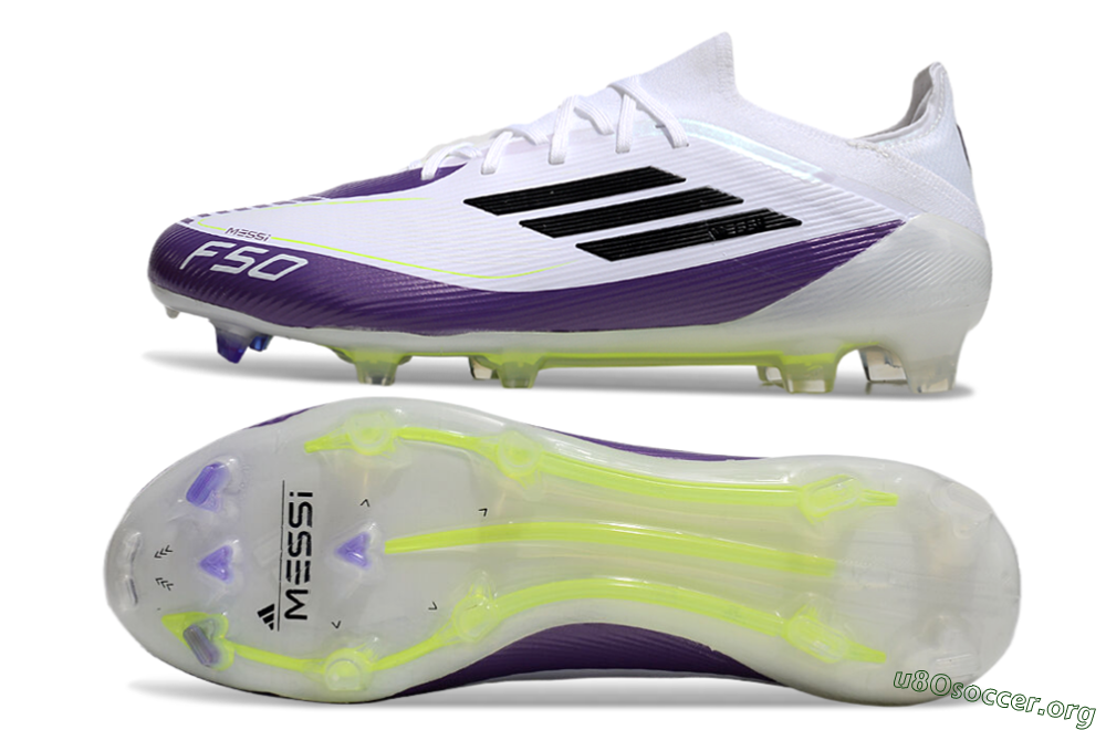 Messi x Adidas F50 Elite FG Football Boots - White/Black/Purple 1