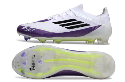 Messi x Adidas F50 Elite FG Football Boots - White/Black/Purple