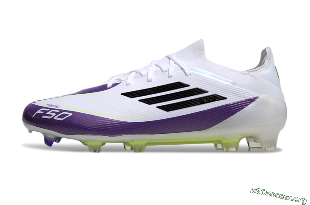 Messi x Adidas F50 Elite FG Football Boots - White/Black/Purple 3