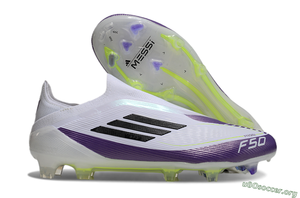 Messi x Adidas F50 Elite Laceless FG Football Boots - White/Black/Purple 2