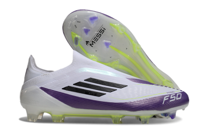 Messi x Adidas F50 Elite Laceless FG Football Boots - White/Black/Purple