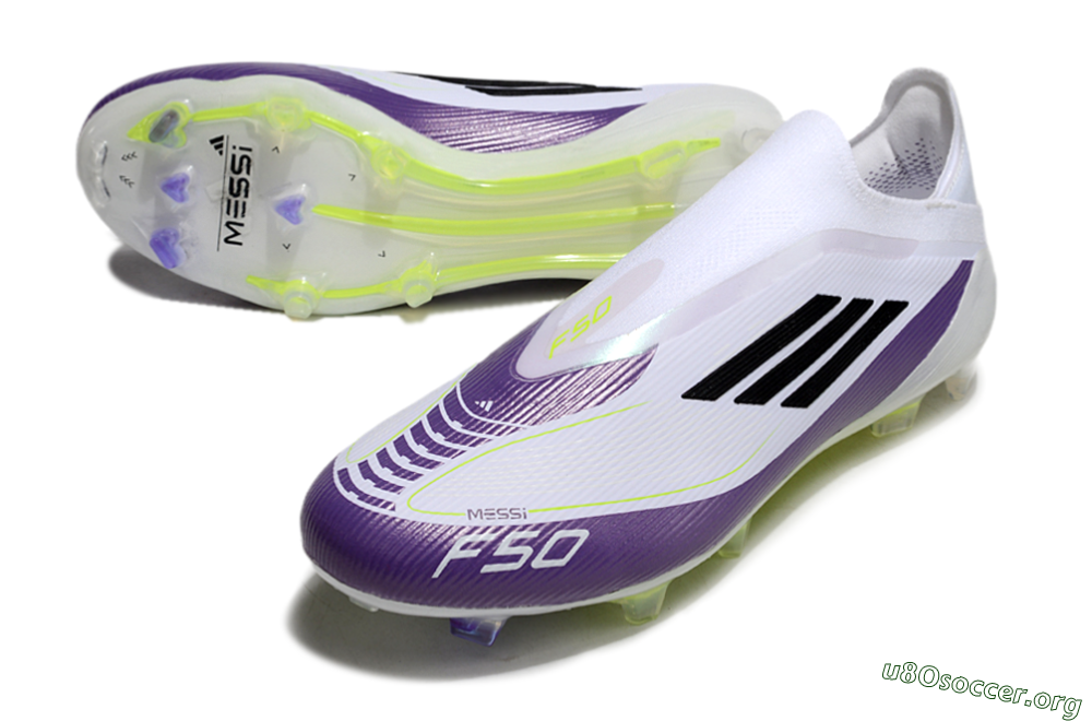 Messi x Adidas F50 Elite Laceless FG Football Boots - White/Black/Purple 0