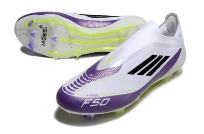 Messi x Adidas F50 Elite Laceless FG Football Boots - White/Black/Purple