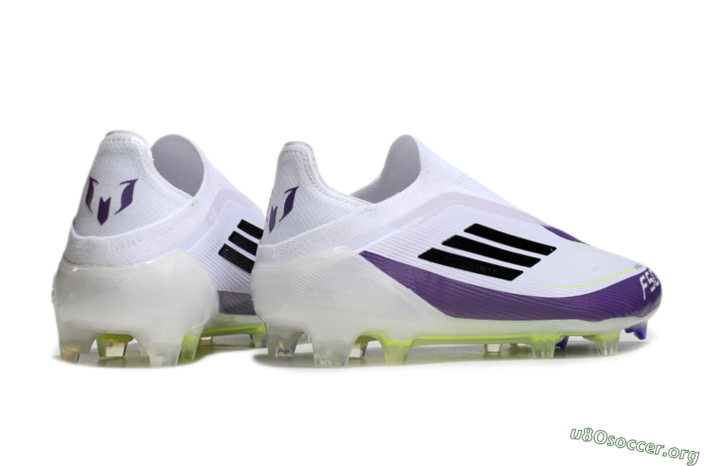 Messi x Adidas F50 Elite Laceless FG Football Boots - White/Black/Purple 6
