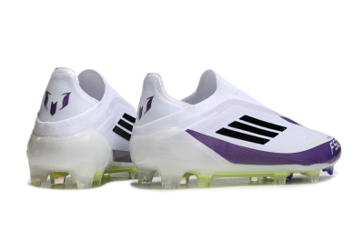 Messi x Adidas F50 Elite Laceless FG Football Boots - White/Black/Purple