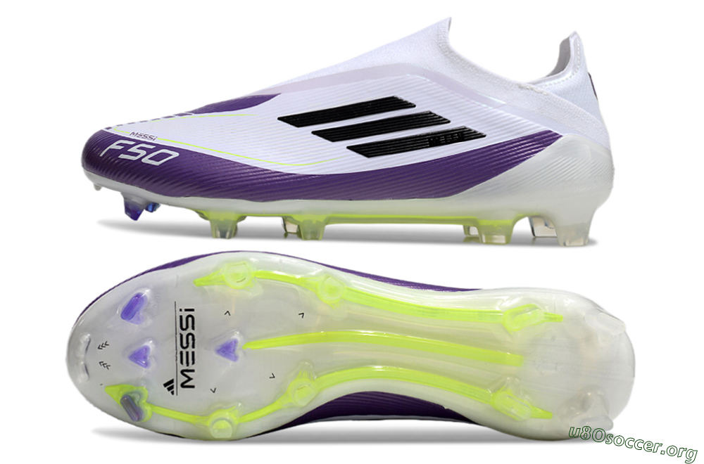 Messi x Adidas F50 Elite Laceless FG Football Boots - White/Black/Purple 1