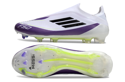 Messi x Adidas F50 Elite Laceless FG Football Boots - White/Black/Purple