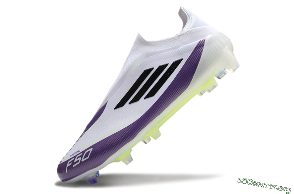 Messi x Adidas F50 Elite Laceless FG Football Boots - White/Black/Purple 5