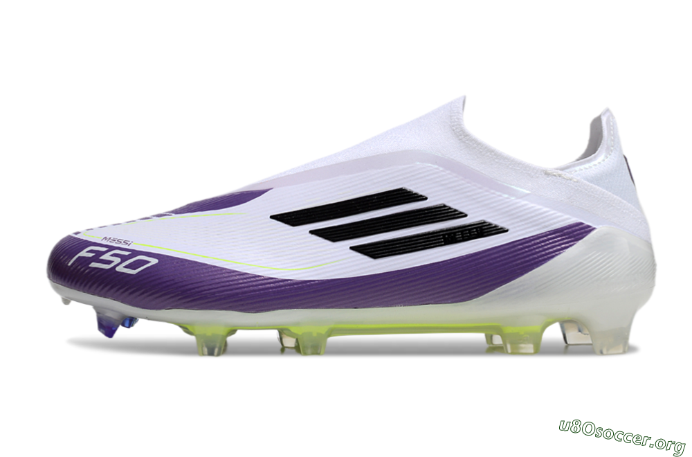 Messi x Adidas F50 Elite Laceless FG Football Boots - White/Black/Purple 3