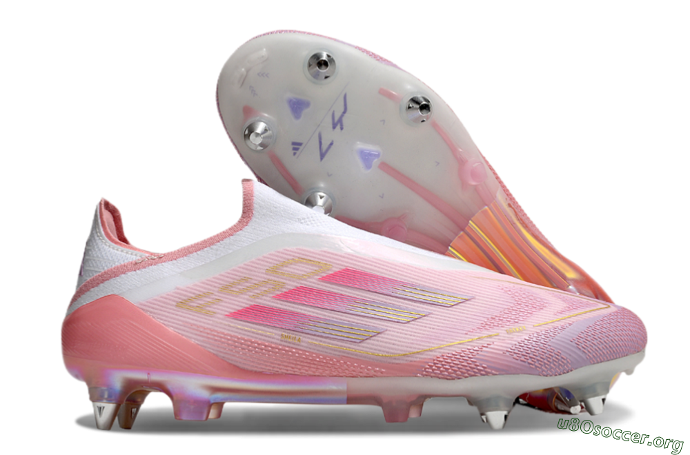Adidas F50 304 Elite Laceless SG Football Boots - Pink/White/Gold 2