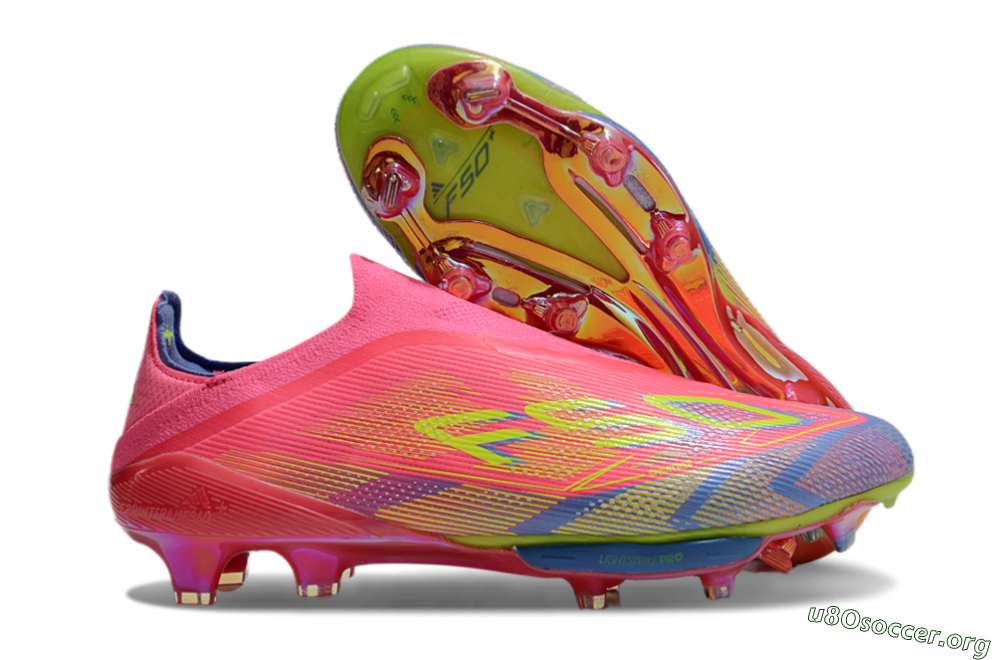 didas F50+ Elite Lightstrike Pro Laceless FG Football Boots - Red/Yellow/Blue 2