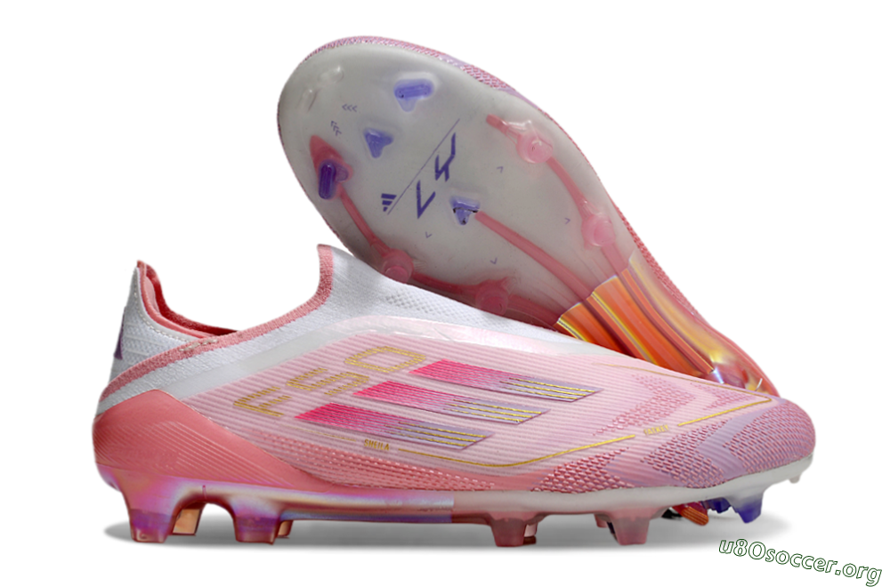 Adidas F50 Elite Laceless FG Football Boots - White/Pink/Gold 1