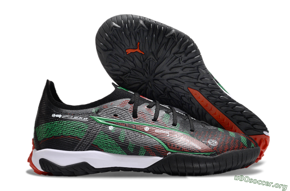 Puma Ultra Ultimate TF Football Shoes - Black/Red/Green 2