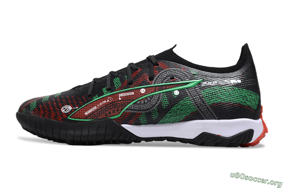 Puma Ultra Ultimate TF Football Shoes - Black/Red/Green 3