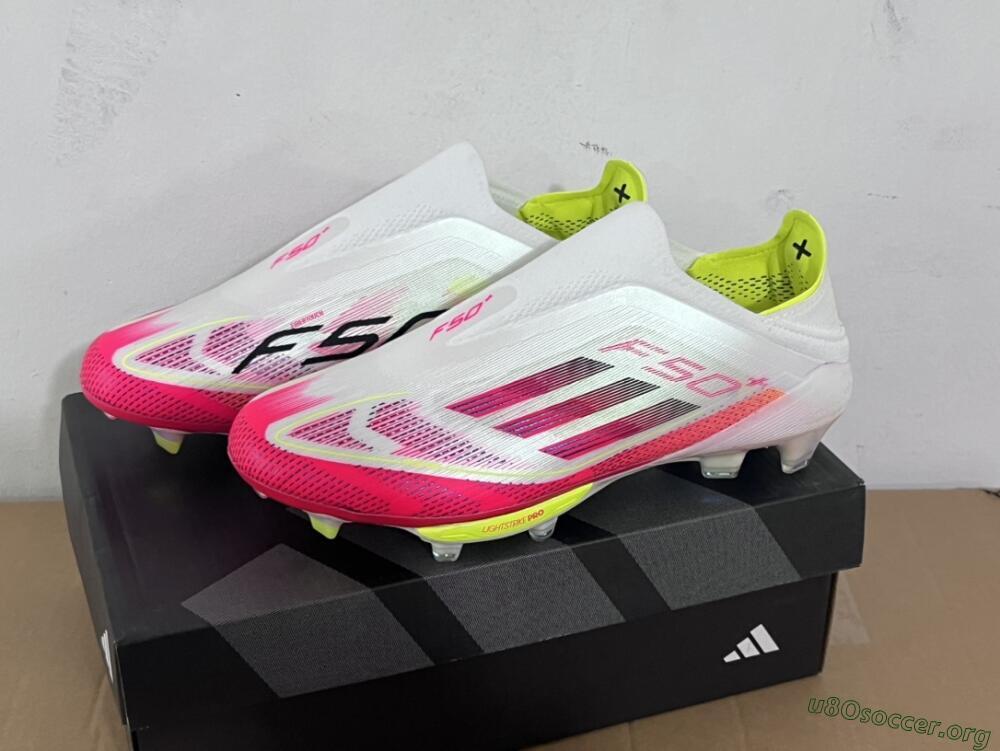 Adidas F50+ Elite Lightstrike Pro Laceless FG Football Boots - White/Red/Yellow