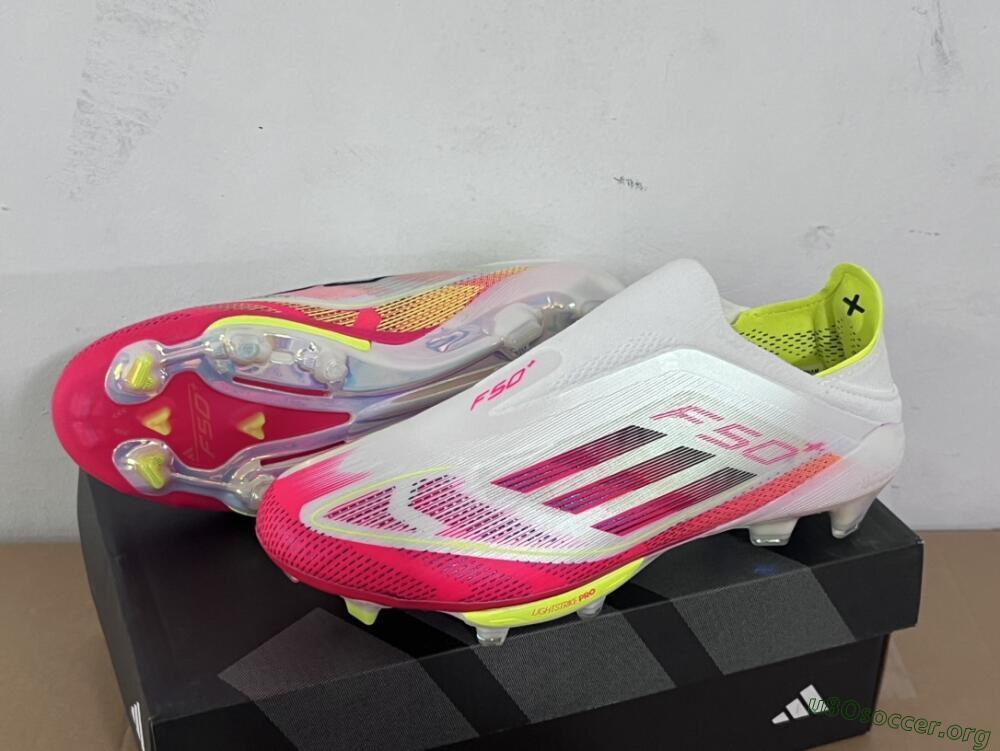 Adidas F50+ Elite Lightstrike Pro Laceless FG Football Boots - White/Red/Yellow