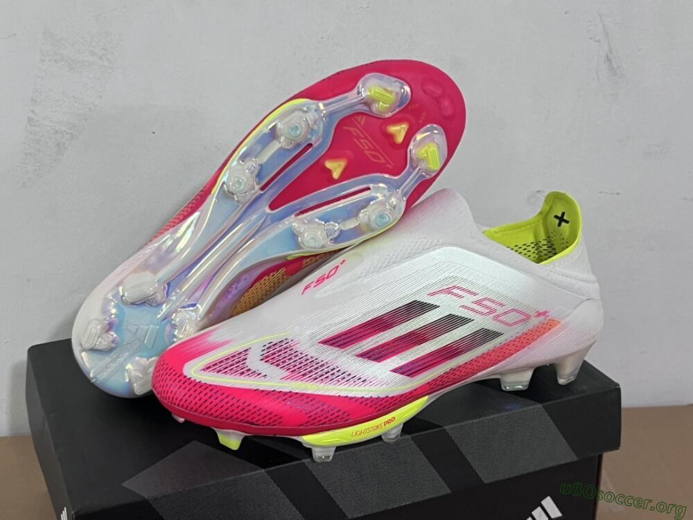 Adidas F50+ Elite Lightstrike Pro Laceless FG Football Boots - White/Red/Yellow