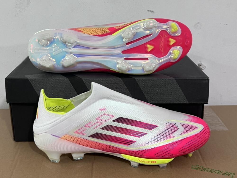 Adidas F50+ Elite Lightstrike Pro Laceless FG Football Boots - White/Red/Yellow