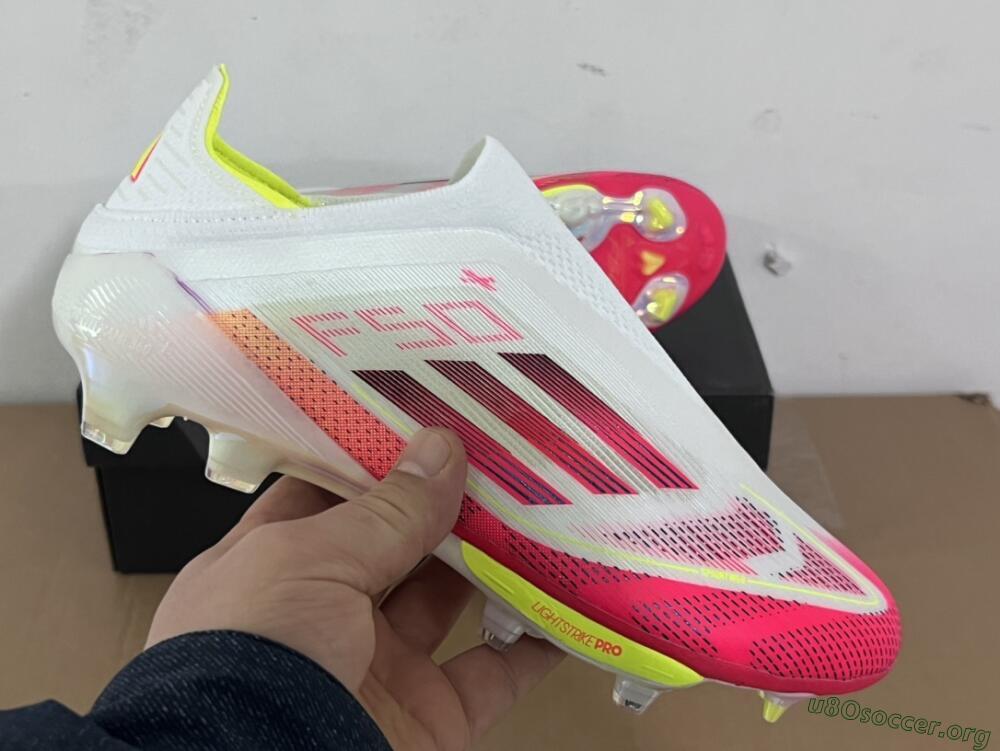 Adidas F50+ Elite Lightstrike Pro Laceless FG Football Boots - White/Red/Yellow