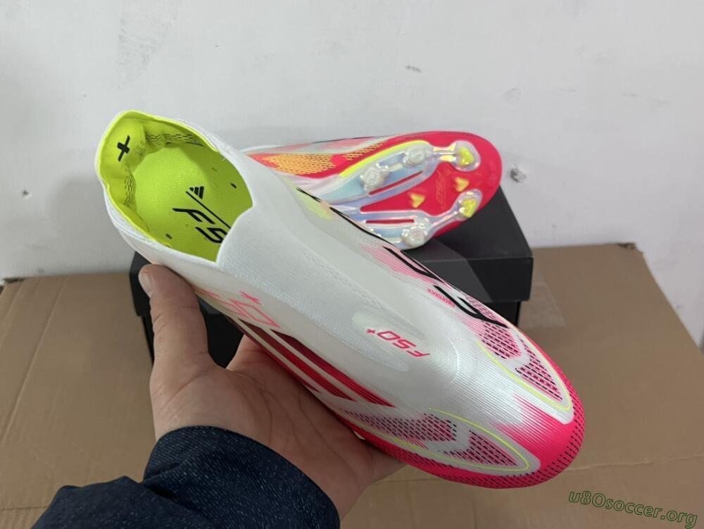 Adidas F50+ Elite Lightstrike Pro Laceless FG Football Boots - White/Red/Yellow