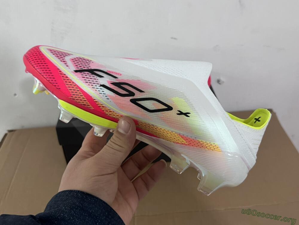Adidas F50+ Elite Lightstrike Pro Laceless FG Football Boots - White/Red/Yellow