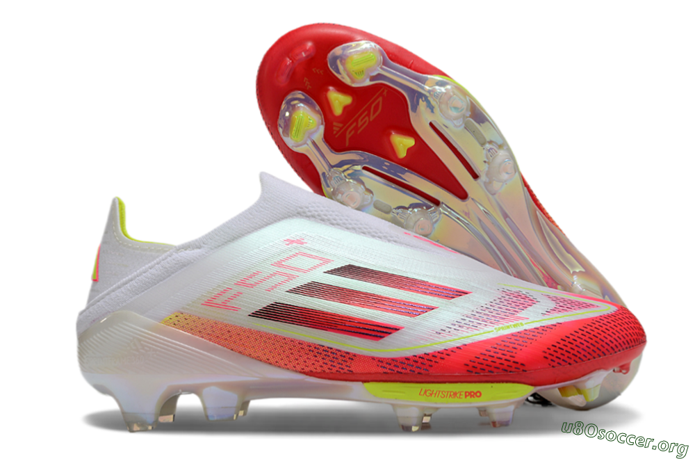 Adidas F50+ Elite Lightstrike Pro Laceless FG Football Boots - White/Red/Yellow 2