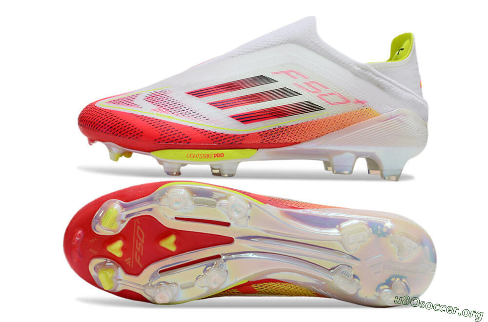 Adidas F50+ Elite Lightstrike Pro Laceless FG Football Boots - White/Red/Yellow 1
