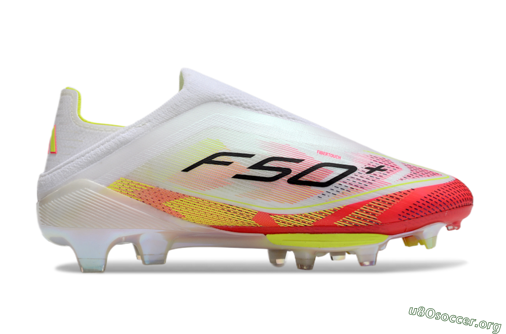 Adidas F50+ Elite Lightstrike Pro Laceless FG Football Boots - White/Red/Yellow 7