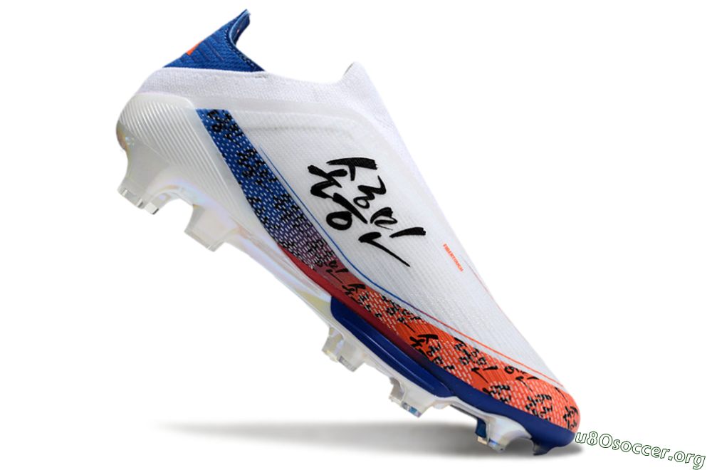 Adidas F50 Elite Lightstrike Pro Laceless FG Football Boots - White/Orange/Blue 4