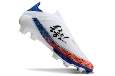 Adidas F50 Elite Lightstrike Pro Laceless FG Football Boots - White/Orange/Blue