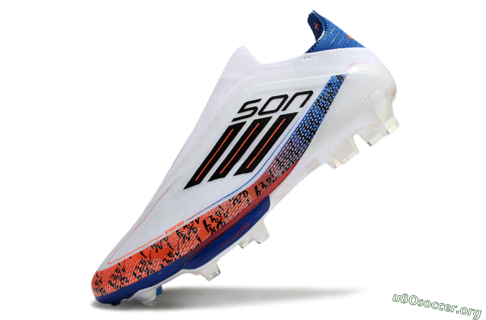 Adidas F50 Elite Lightstrike Pro Laceless FG Football Boots - White/Orange/Blue 5