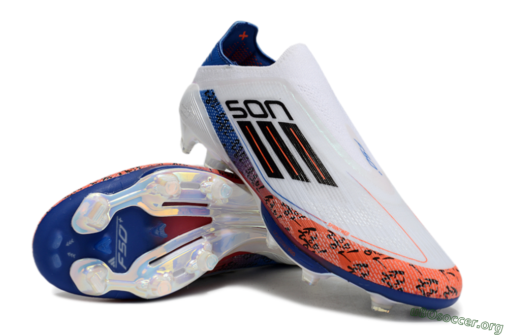 Adidas F50 Elite Lightstrike Pro Laceless FG Football Boots - White/Orange/Blue 0