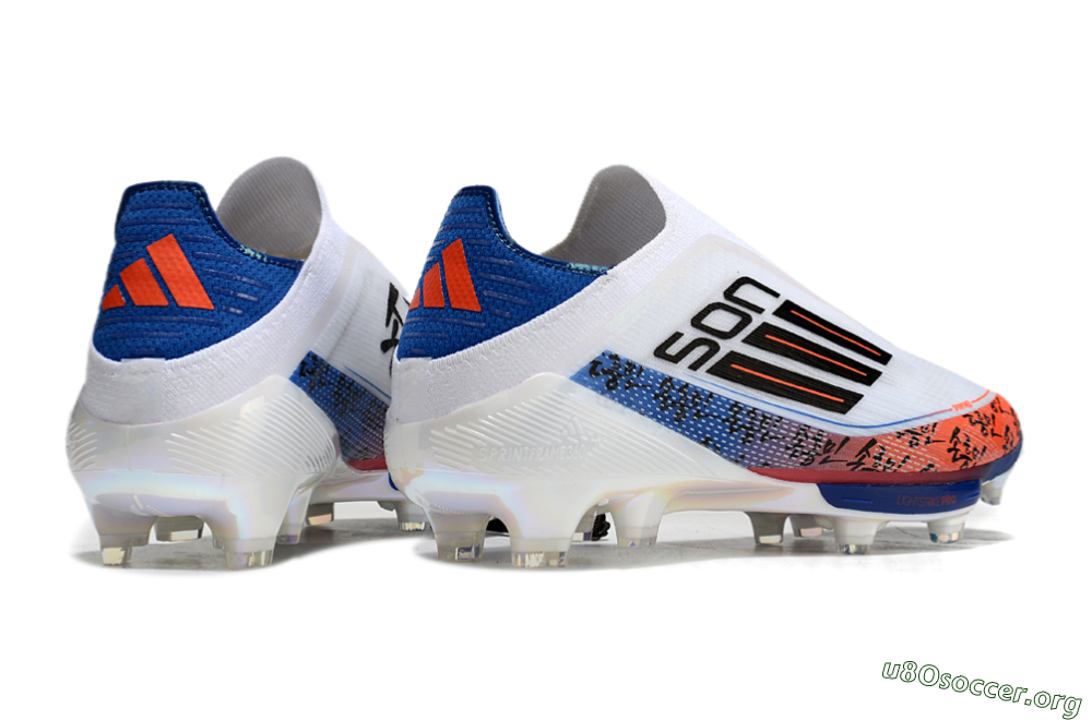 Adidas F50 Elite Lightstrike Pro Laceless FG Football Boots - White/Orange/Blue 6