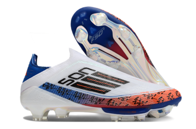 Adidas F50 Elite Lightstrike Pro Laceless FG Football Boots - White/Orange/Blue