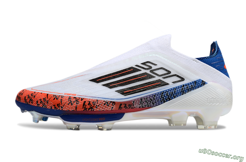 Adidas F50 Elite Lightstrike Pro Laceless FG Football Boots - White/Orange/Blue 3