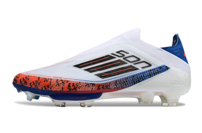 Adidas F50 Elite Lightstrike Pro Laceless FG Football Boots - White/Orange/Blue