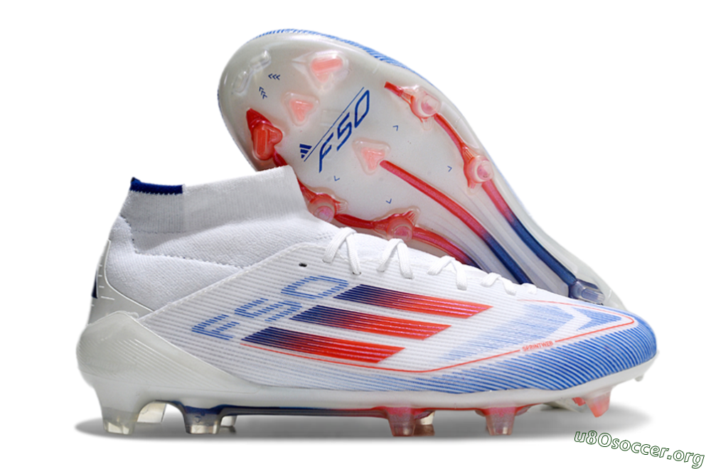 Adidas F50 Elite Mid FG Football Boots - White/Blue/Red 2