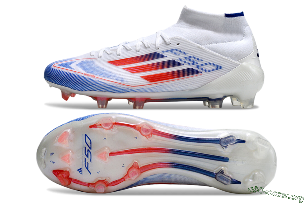 Adidas F50 Elite Mid FG Football Boots - White/Blue/Red 1