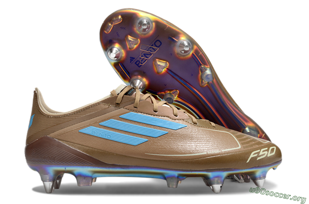 Messi x Adidas F50 Elite SG Football Boots - Brown/White/Blue 2