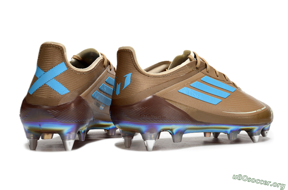 Messi x Adidas F50 Elite SG Football Boots - Brown/White/Blue 6