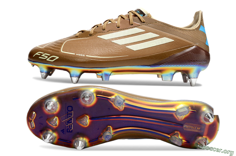 Messi x Adidas F50 Elite SG Football Boots - Brown/White/Blue 1