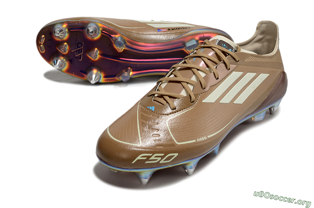 Messi x Adidas F50 Elite SG Football Boots - Brown/White/Blue 0
