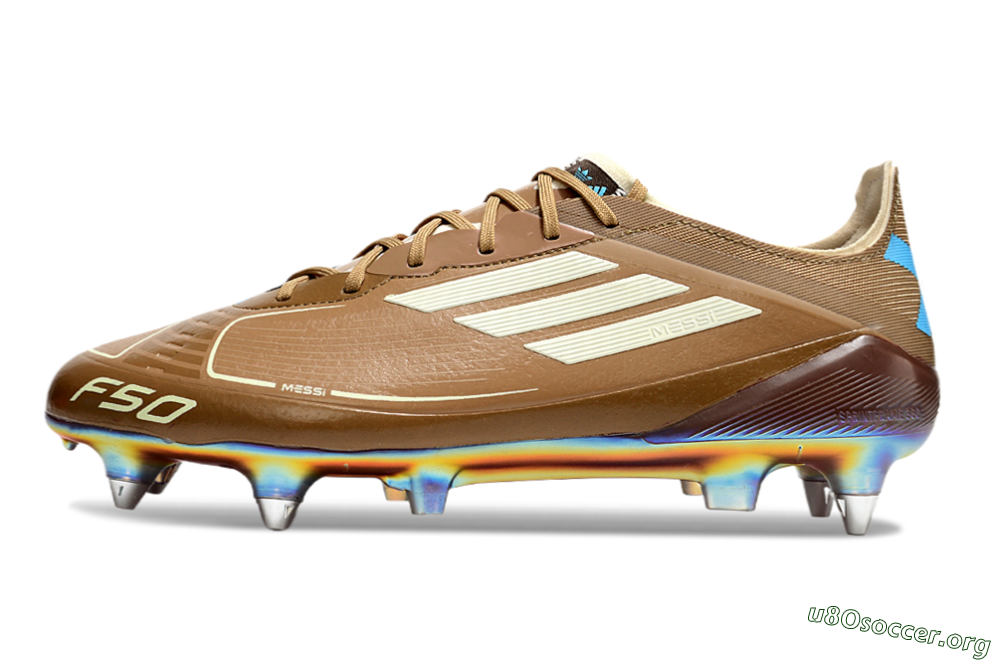 Messi x Adidas F50 Elite SG Football Boots - Brown/White/Blue 3