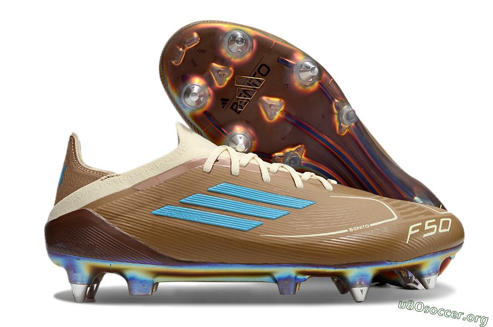 Messi x Adidas F50 Elite Benito SG Football Boots - Brown/White/Blue 2