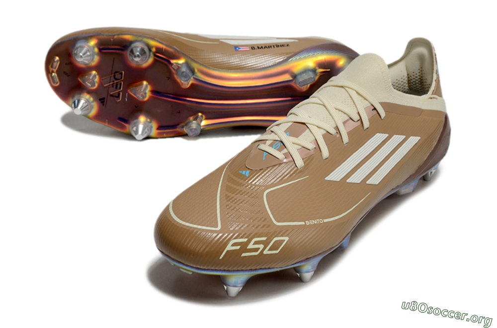 Messi x Adidas F50 Elite Benito SG Football Boots - Brown/White/Blue 0