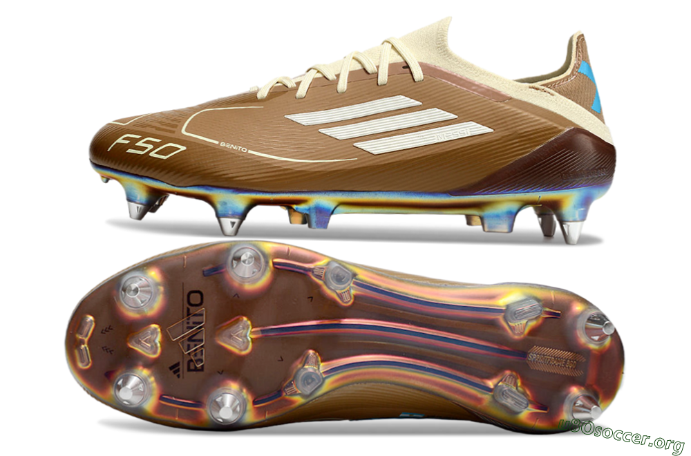 Messi x Adidas F50 Elite Benito SG Football Boots - Brown/White/Blue 1