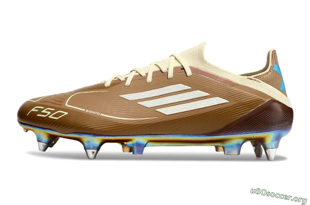Messi x Adidas F50 Elite Benito SG Football Boots - Brown/White/Blue 3