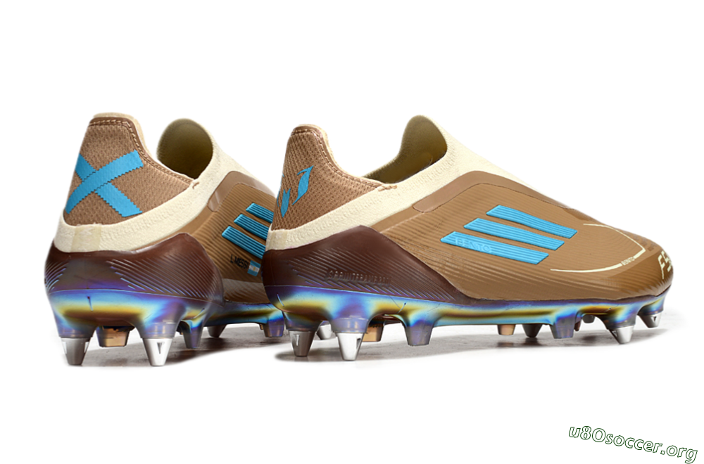 Messi x Adidas F50 Elite Laceless Benito SG Football Boots - Brown/White/Blue 6